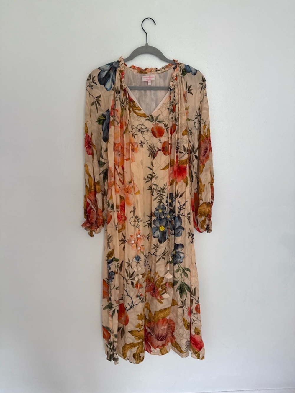Anthropologie Siddhartha Bansal Dress Neck-Tie Sequin Maxi in Peach Floral - Picture 5 of 8